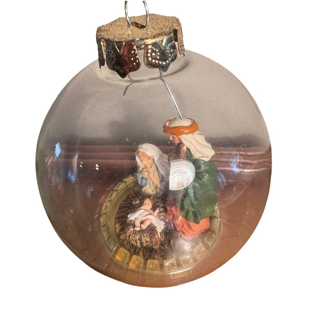 Nativity Christian Christmas baby Jesus Mary Joseph scene Holiday Ornament Globe